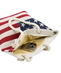 Alternative view of American Flag Zippered Burlap Canvas Tote Bag