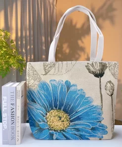 Blue Floral Embroidered Canvas Bag