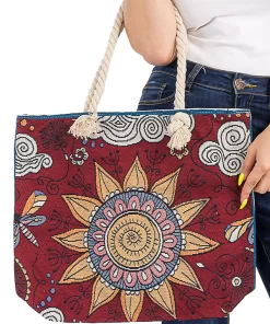 Alternative view of Butterfly Floral Mandala Tapestry Rope Handle Canvas Tote