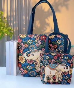 Blue Floral Elephant Tote Bag