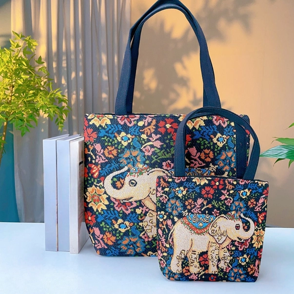 Blue Floral Elephant Tote Bag