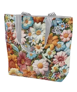 Alternative view of Daisy Wildflower Shimmery Tapestry Canvas Tote Bag