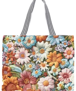 Daisy Wildflower Shimmery Tapestry Canvas Tote Bag