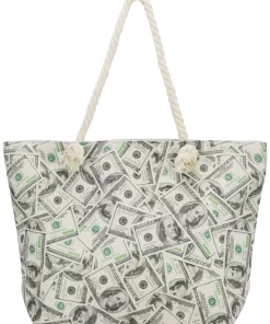 Hundred 100 Dollar Zippered Canvas Tote Bag