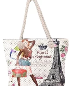 Paris Fashion Girl Floral Tapestry Canvas Tote