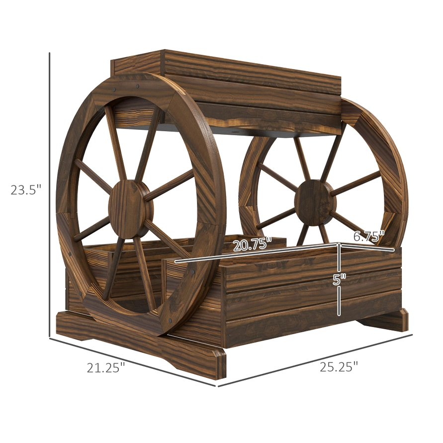 2 Tier Raised Garden Bed Wooden Wagon Planter for Flowers An - Image 4