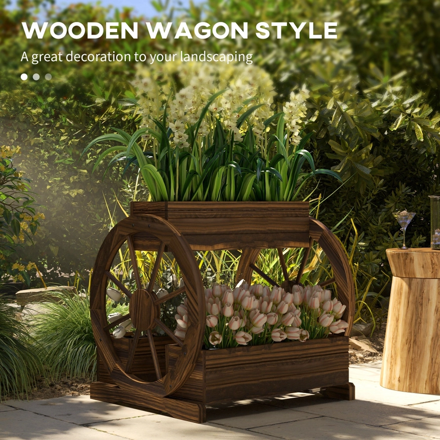 2 Tier Raised Garden Bed Wooden Wagon Planter for Flowers An - Image 3