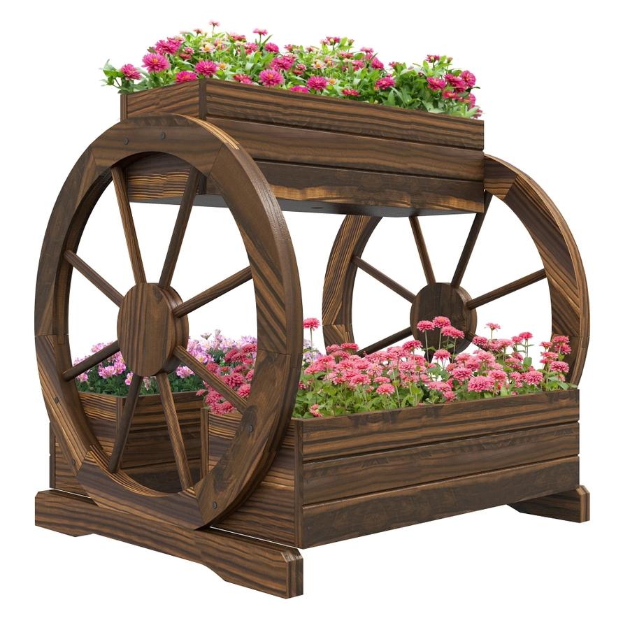 2 Tier Raised Garden Bed Wooden Wagon Planter for Flowers An
