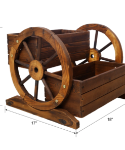 Alternative view of Rustic Wooden Wagon Planter Box with Decorative Wheels