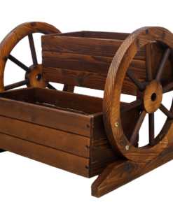 Rustic Wooden Wagon Planter Box with Decorative Wheels